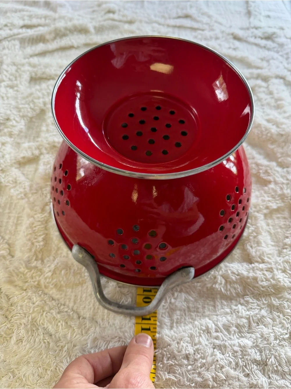 Vintage Red Enamelware Colander Strainer Farmhouse Decor